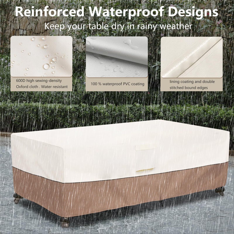 okcool Outdoor Coffee Table Cover,Waterproof Rectangular Patio Small Side Table Cover,48 x 28 x 16 inch, Outdoor Table Covers Waterproof Rectangle,Beige & Brown - Image 5